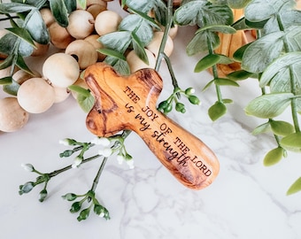 Olive Wood Comfort Cross | Wooden Pocket Cross | Handheld Prayer | Religious Gift | Bible Verse Gift | Christian Gift | Comfort Gift|Worship