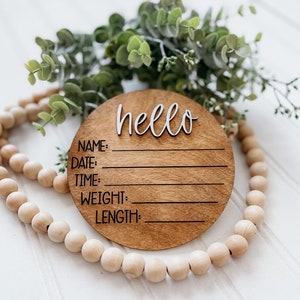 Hello Stat Disc |Birth Announcement Disc | Baby Announcement | New Baby Sign | Baby Photo Prop|New Mom Gift |Baby Shower Gift |Gender Reveal