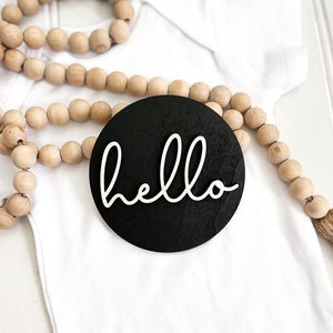 Hello Baby Announcement Disc | Wooden Birth Disc | Baby Announcement | New Baby Sign | Baby Photo Prop | New Mom Gift | Baby Shower Gift |