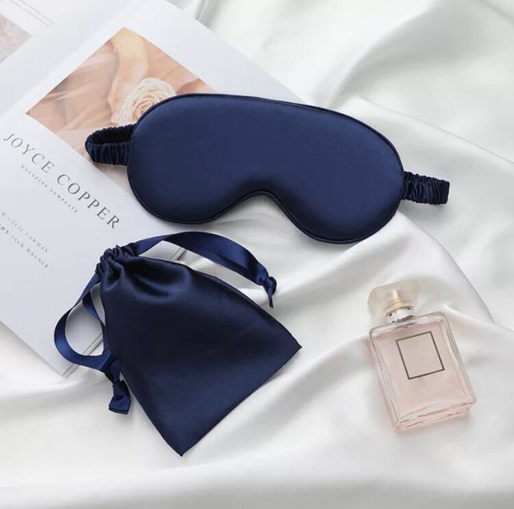 UK Luxury Pure Organic Mulberry Dark blue blindfolded Eye Mask and ba…