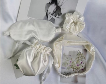 UK Premium white 100%  Silk Eye Mask , headband and bag, gift for her, Valentines Gift For Her For Wife Girlfriend For Mom , bride’s gift