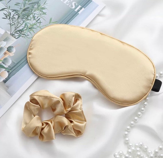 UK Luxury Pure Gold Silk Eye Mask With Scrunchies Christmas Gift