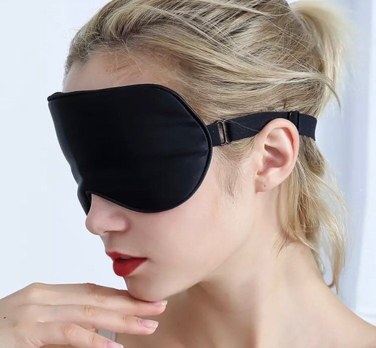 UK Luxury Pure Organic Black Silk Eye Mask headband and bag. Etsy