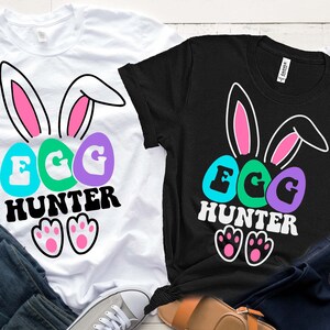Cazador de huevos SVG, Niños Pascua SVG, Caza de Pascua SVG, Camisa de Pascua