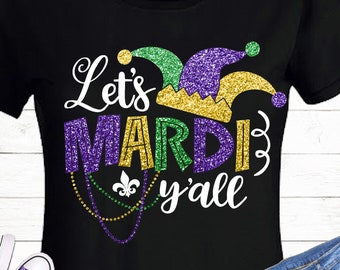Mardi Gras Y'all SVG, glitter PNG-sublimatie DFT, gesneden bestanden (digitale download)