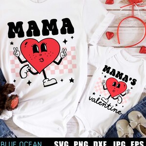 Mama's Valentine PNG, Mama SVG, Groovy Valentine Svg, Retro Valentine Png, traje de mamá y yo