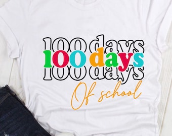 Archivos SVG de corte para camisetas de maestros (descarga digital) de 100 días de clases