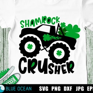 Shamrock crusher SVG, Boys St Patrick day SVG, Shamrock monster truck SVG, St Patrick cut files image 1