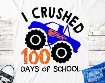 Ich zerdrückte 100 Schultage SVG, Junge 100 Schultage, Junge großer Monstertruck, SVG-Schnittdateien