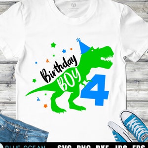 Dinosaurio 4to cumpleaños SVG, Cumpleañero 4ta camisa SVG, T-Rex 4to cumpleañero, Hierro en cumpleaños dino 4 años