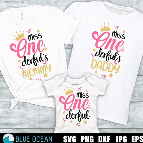 Miss one derful SVG, Miss onederful SVG, Family Bundle SVG, Miss One derful mommy, Miss One derful daddy