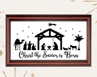 Christ the Savior is born SVG, Nativity Scene SVG, Christmas Nativity SVG, Christmas Decal