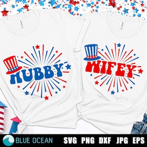 Couples du 4 juillet SVG, chemises de couple du 4 juillet SVG, SVG mari mari femme, couple assorti, svg patriotique