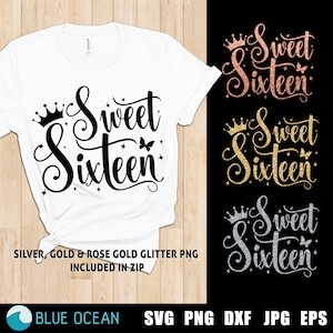Sweet Sixteen SVG, Sweet 16 SVG, 16. Geburtstag SVG, Geburtstagskind, Geburtstag Schnittdateien
