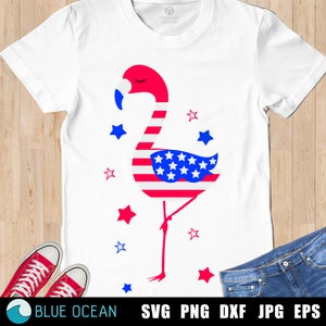 Patriotic Flamingo SVG: American Flag 4th of July (Digital Cut Files)