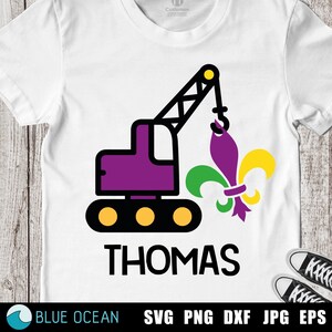 Mardi gras jongen SVG, Mardi Gras kraan, bouw gesneden bestand, Kid peuter mardi gras shirt opstrijkbare overdracht