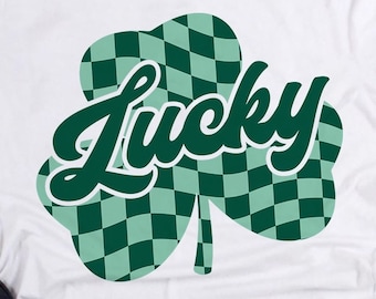 Retro Lucky Clover SVG: St Patricks Day Checkered PNG (Digital Download)
