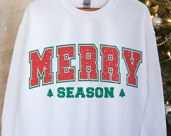 Merry Season Distressed Christmas SVG: Varsity Font (Digital Download)