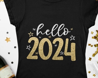 Hallo 2024 SVG, Frohes Neues Jahr SVG, Hallo 2024-Shirt, Silvester SVG, digitale Schnittdateien