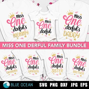 Miss one derful SVG, Miss One derful paquete familiar SVG, Niña de primer año SVG, Niña de 1er año svg, Cumpleañera