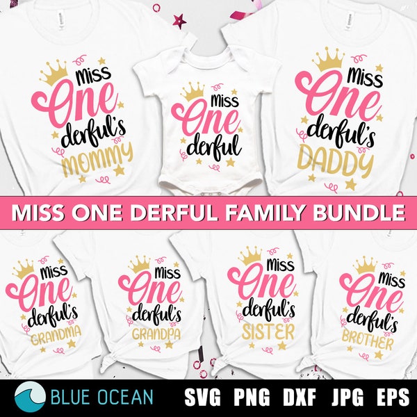 Miss one derful SVG, Miss One derful family bundle SVG,  First year girl SVG, 1st year girl svg, Birthday girl
