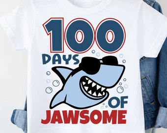 100 Days of School Shark SVG, Jawsome Boy Shirt Design, PNG Sublimation File for Kids Celebration