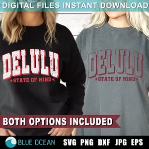 Delulu PNG, Delulu SVG, Delulu Estado mental PNG, ser delirante svg, varsity svg, sudadera divertida png,