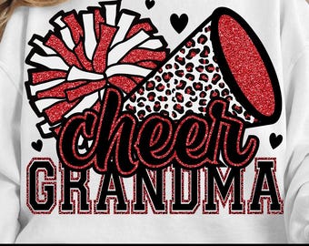 Cheer Grandma SVG PNG: Fußball Leopard, Glitzer rot (Digitaler Download)