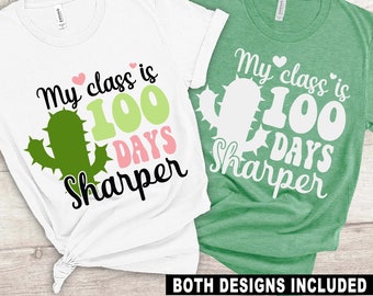 Diseño de camiseta para profesor con temática de cactus "100 días más afilados" (descarga digital)