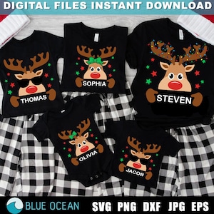 Rentierfamilie Weihnachten SVG, Familie Weihnachtssvg, passendes Familienname-Shirt, Weihnachtspyjamas png, Rentier-Weihnachtshemd Png