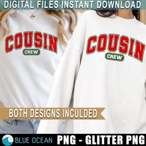 Cousin Crew Natal SVG, Cousin Crew PNG, Family Christmas Svg, Camisa de tripulação de Natal PNG, Distressed Png