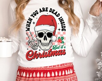 Funny Christmas SVG - 'Dead Inside' Skeleton Design for Vintage Tees & Crafts