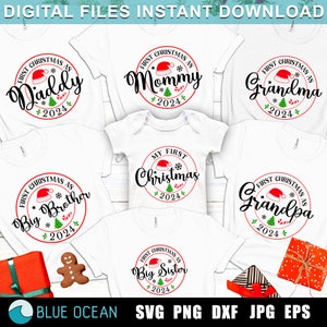 Mein erstes Weihnachten Familien Bundle SVG, Mein erstes Weihnachten 2024, Erstes Weihnachten als Mama, Familie Weihnachten 2024