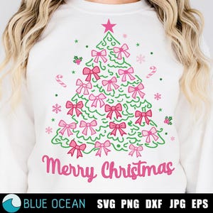 God Jul Coquette Rosa Rosett Träd SVG PNG (Digital Nedladdning)
