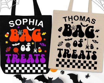 Benutzerdefinierte Halloween Leckerli Tasche SVG: Kinder Name Design (Digitaler Download)