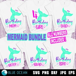 Mermaid Birthday SVG, Mermaid Family Bundle SVG, Mermaid Party SVG, digital cut files