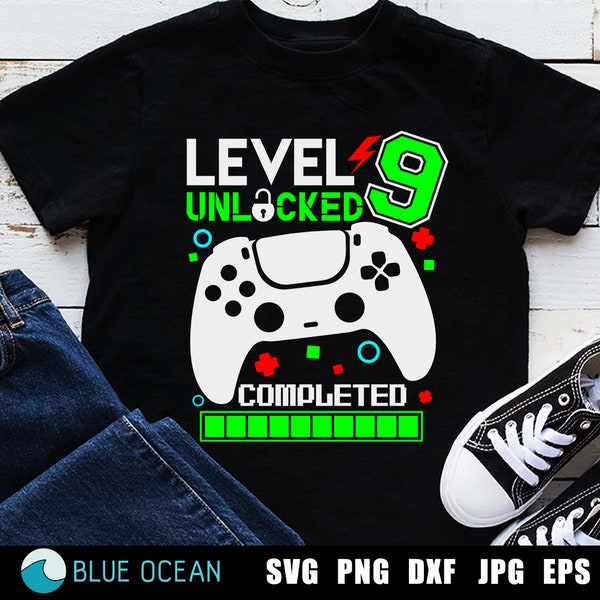 Level 9 Unlocked Birthday Svg, 9th Birthday Boy Gamer Svg, Gamer Birthday Svg, Birthday gamer shirt svg