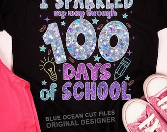 I sparkled my way through 100 days of school PNG, Girly glitter Png, Kindergarten, Pre-K