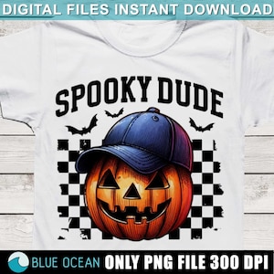 Spooky Dude PNG, Boy Halloween shirt Png, Halloween PNG, Pumpkin face Png, Checkered Halloween Pumpkin, Retro halloween boy png, Sublimation