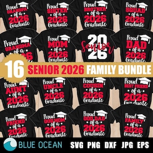 Trotse afgestudeerde familie 2026 SVG-bundel, senior familie Svg, afstuderen SVG-bundel, trotse senior SVG, klasse van 2026 png