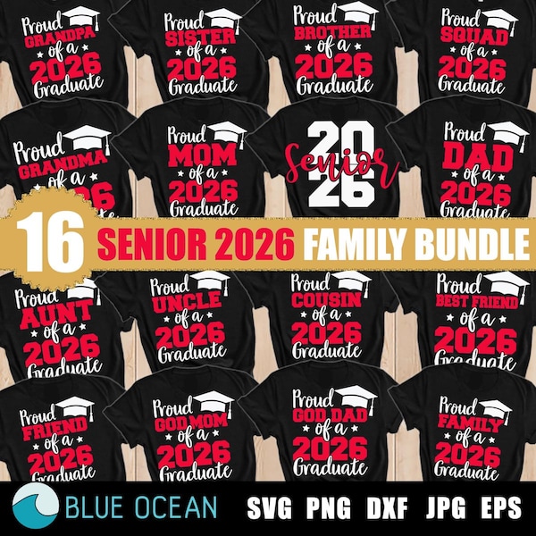 Trotse afgestudeerde familie 2026 SVG-bundel, senior familie Svg, afstuderen SVG-bundel, trotse senior SVG, klasse van 2026 png