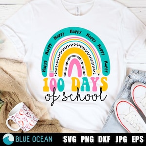 100 dias de escola SVG, 100 dias de arco-íris SVG, 100 dias de camisa escolar, 100 dias de professor SVG