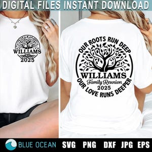 Reunión familiar 2025 SVG, Nuestras raíces son profundas SVG, Diseño frontal y posterior, Camiseta de reunión familiar PNG