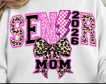 Senior Mom 2026 PNG: Leopard Lightning Bolt Graduation Design (Digital Download)