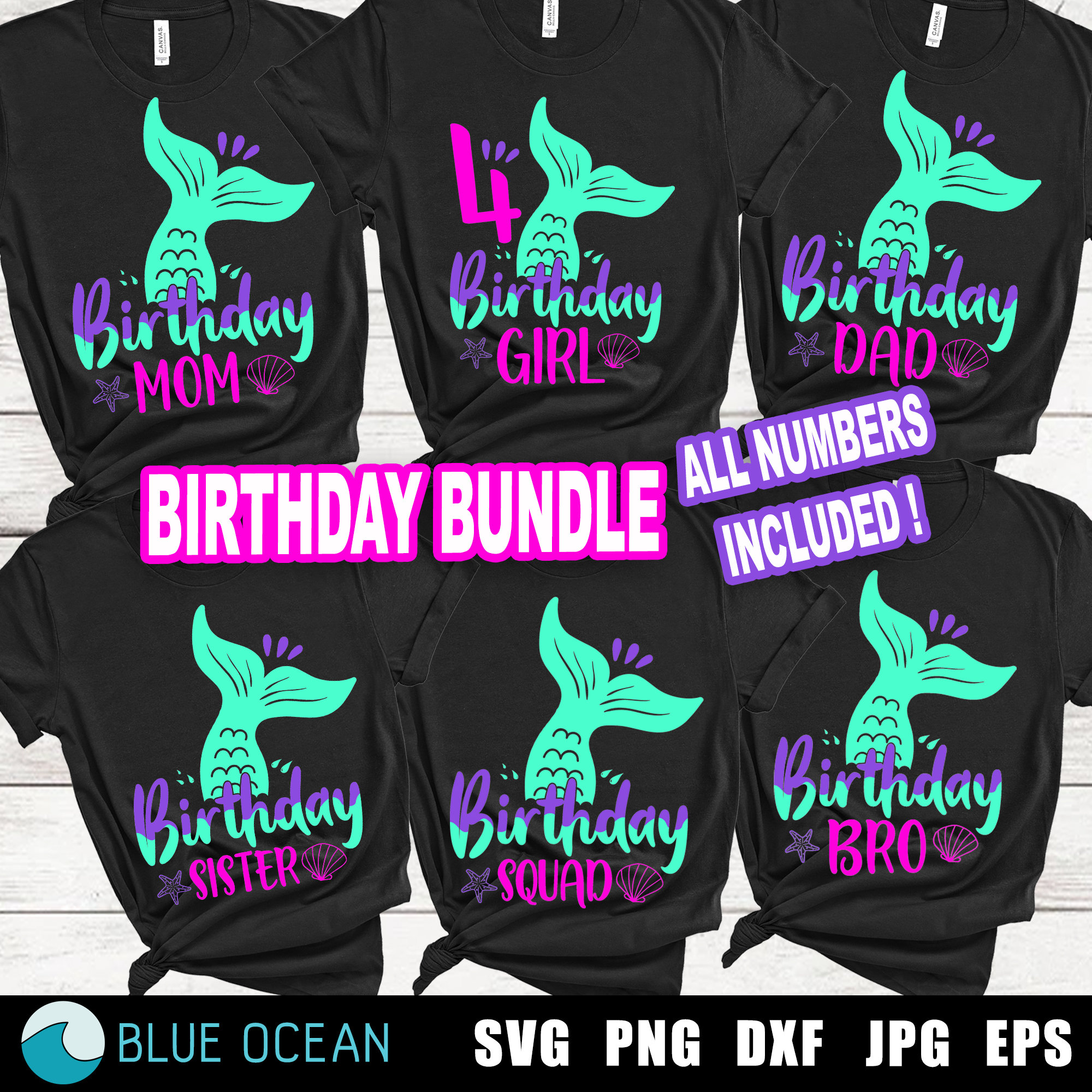 Download Mermaid Birthday Family Bundle SVG Mermaid girl SVG ...