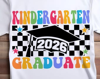 Kindergarten Graduate 2026 SVG: Checkered Graduation Shirt Digital Download