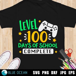 Niveau 100 dagen school volledige SVG, 100 dagen school SVG, 100 dagen jongensshirt SVG, 100 dagen gamerboy