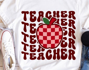Retro Teacher Apple SVG PNG, Teacher Shirt Design (Digital Download)
