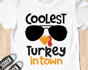 Coolest Turkey in Town SVG: Thanksgiving Boy Turkey Face Cut Files (Digital Download)