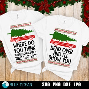 Vacanze di Natale in formato SVG, dove pensi di mettere un albero così grande? SVG, chinati e ti mostrerò SVG, divertente coppia di Natale